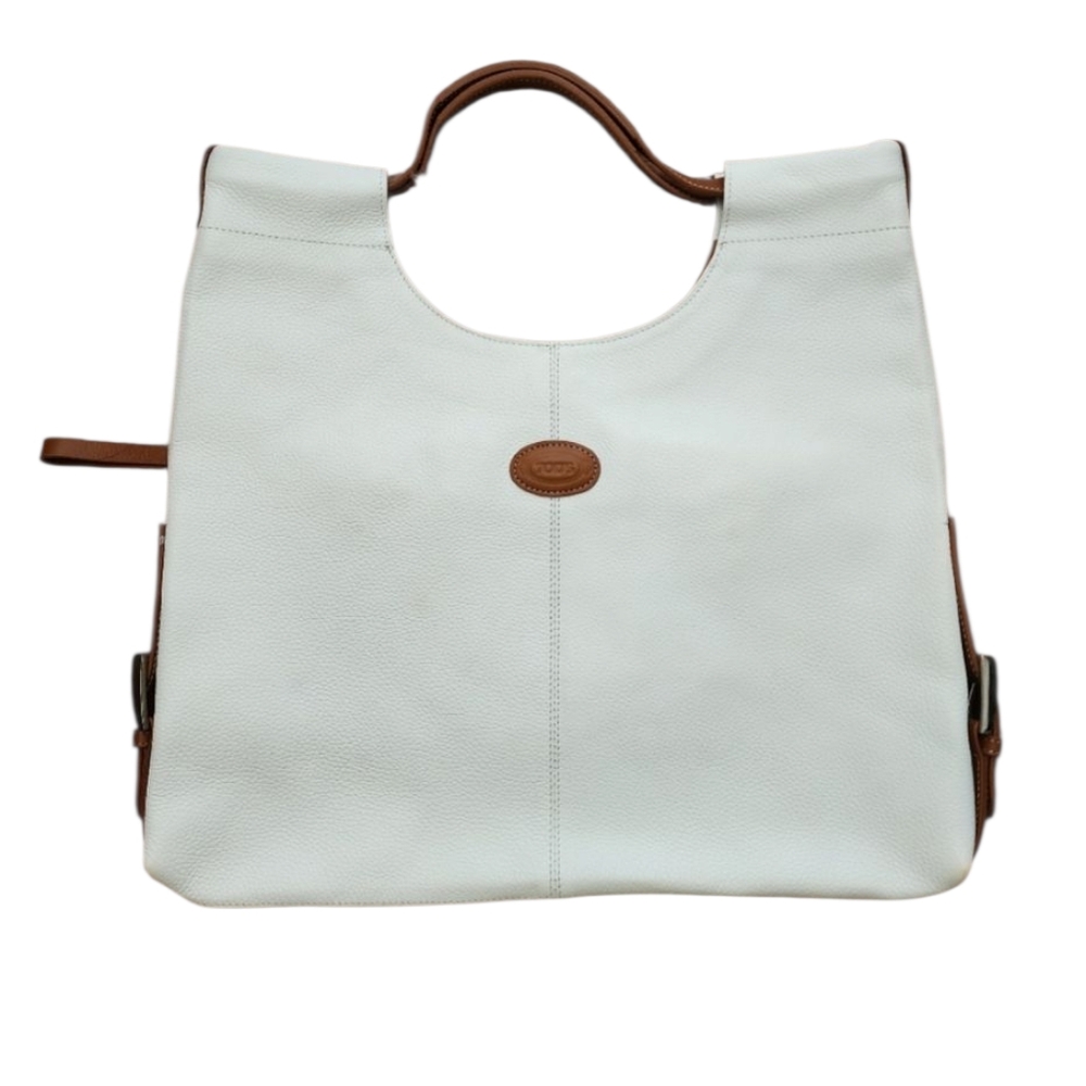 Tod's Shopping Media White Pebbled Leather Tote